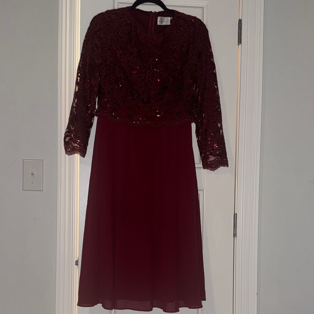 Dainty Jewells Deep Red Lace Long Sleeve Dress